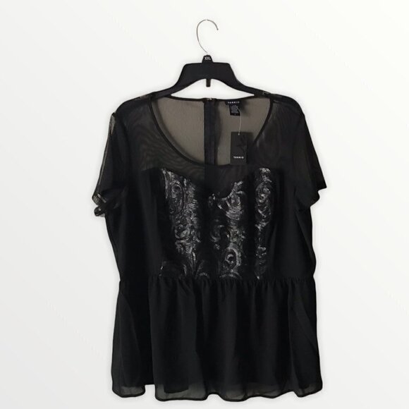 NWT - Torrid Short Sleeves Mesh Blouse with Sequin in the Front - Picture 1 of 15